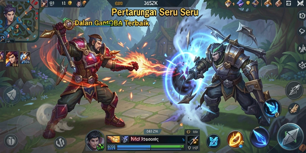 Tangkapan layar menampilkan aksi seru dalam pertempuran MOBA.