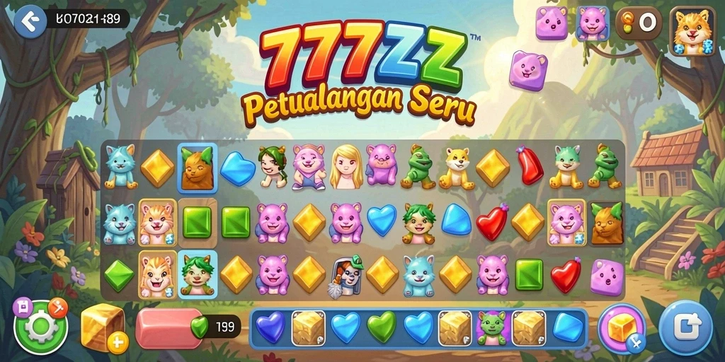 Screenshot dari gameplay seru 777ZX dalam mode Match-3.