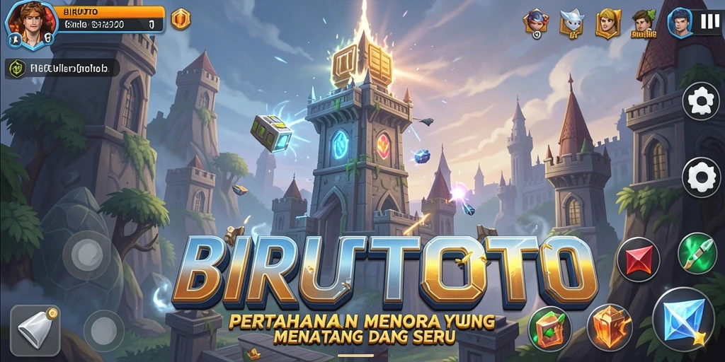 Screenshot gameplay BIRUTOTO menampilkan aksi Tower Defense yang intens.