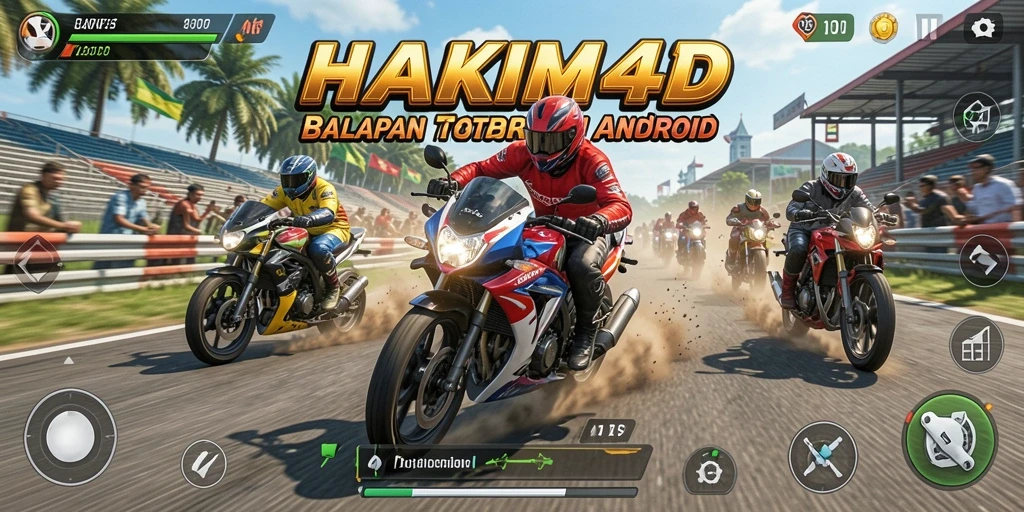 Tampilan gameplay HAKIM4D yang mendebarkan dalam balapan motor.