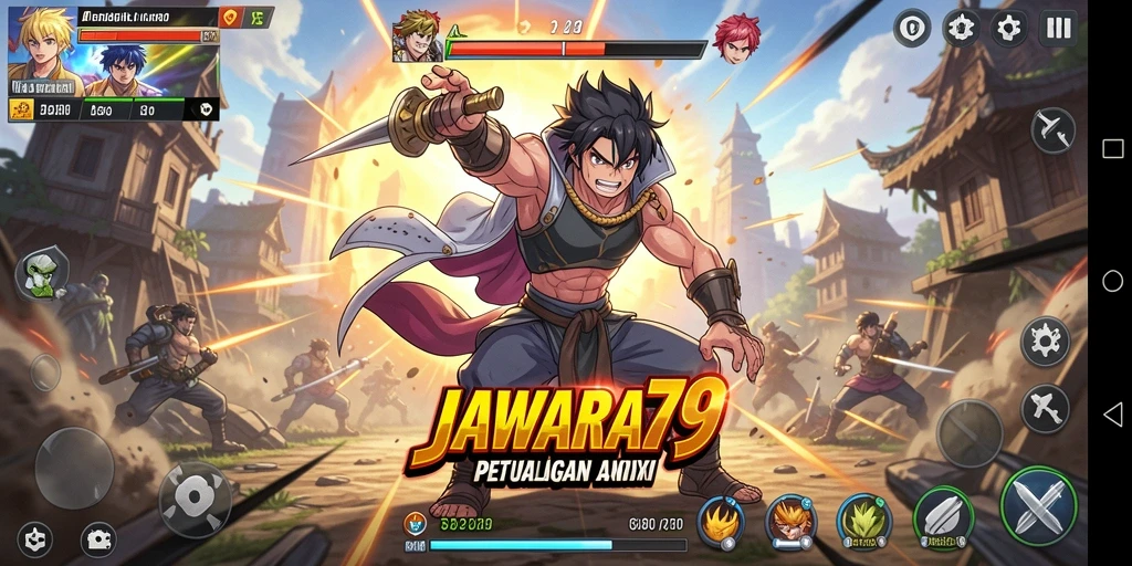 Screenshot gameplay JAWARA79 yang memperlihatkan aksi seru karakter anime.