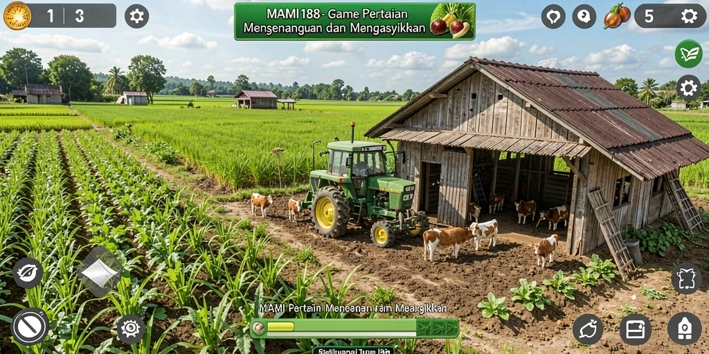 Tampilan gameplay MAMI188 yang menampilkan lahan pertanian yang subur.