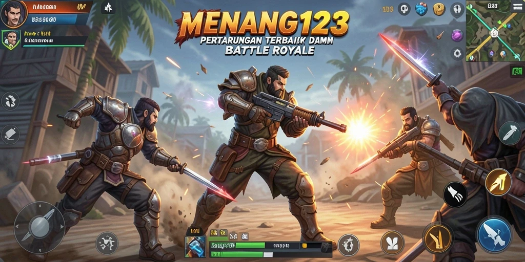 Tampilan mendebarkan dari gameplay Battle Royale MENANG123.
