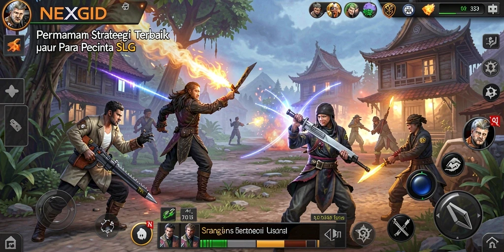 Screenshot gameplay NEXGID menampilkan pertempuran strategis yang menegangkan.