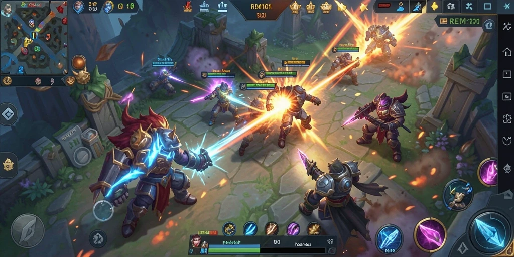 Tampilan gameplay REMI101 yang menegangkan dalam pertarungan tim MOBA.