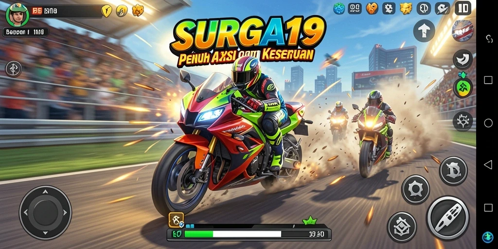 Tangkapan layar SURGA19 menampilkan aksi balapan motor yang mendebarkan.