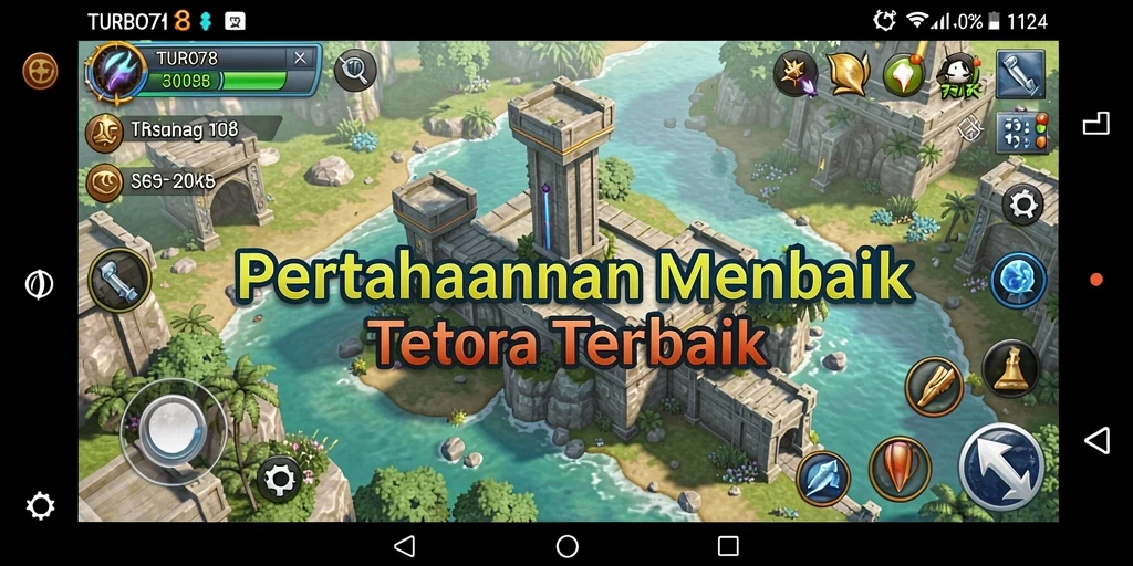 Screenshot utama TURBO78 menunjukkan pertempuran menegangkan dalam gameplay Tower Defense.